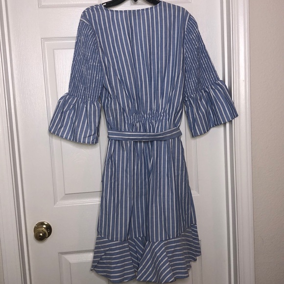 Blue & White Striped V-Cut Dress - Picture 5 of 5